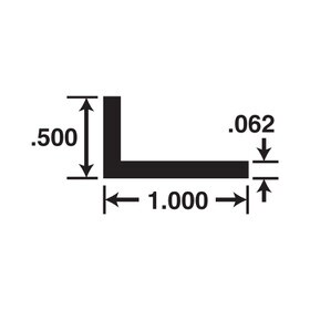 1/2in x 1in x 1/16in Thick | Mill Finish Aluminum Uneven Leg | 90° Angle Moulding