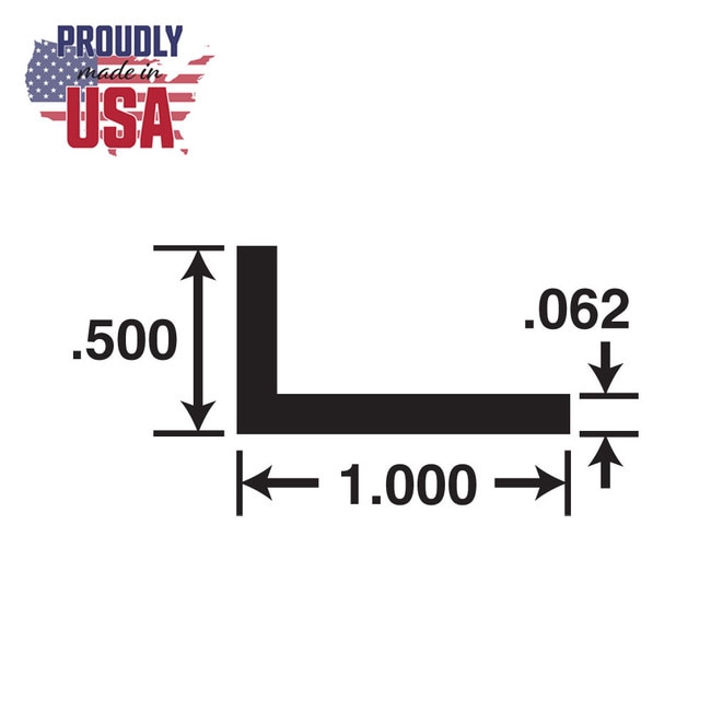 1/2in x 1in x 1/16in Thick | Mill Finish Aluminum Uneven Leg | 90° Angle Moulding