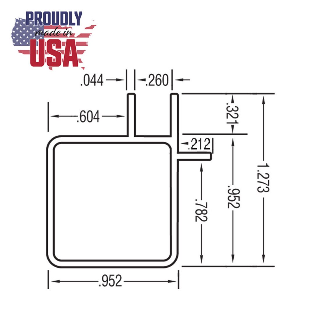 1" Square Flange&nbsp;Clear Anodized&nbsp;Single Channel Aluminum Tubing&nbsp;for 1/4" Panel&nbsp;8' Length