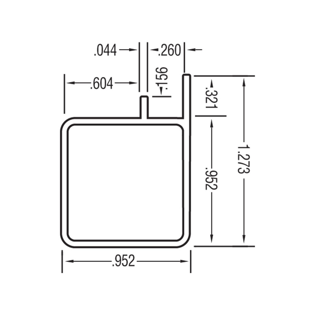 1" Square Flange&nbsp;Clear Anodized&nbsp;Single Channel Aluminum Tubing&nbsp;for 1/4" Panel&nbsp;8' Length