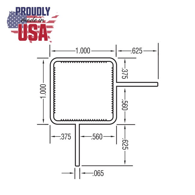 1in Sq | 90 Degree Aluminum Tubing with 5/8in Flange | 8ft Length
