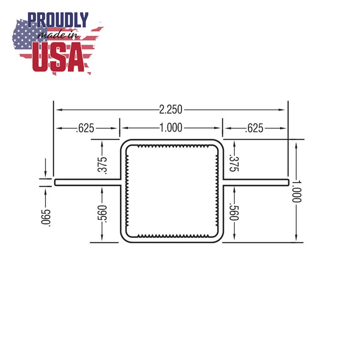 1in Sq | 180 Degree Aluminum Tubing with 5/8in Flange | 8ft Length
