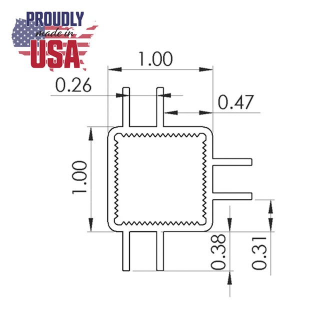 1in Sq Flange | Triple Channel for 1/4in Panel Aluminum Tubing | 8ft Length