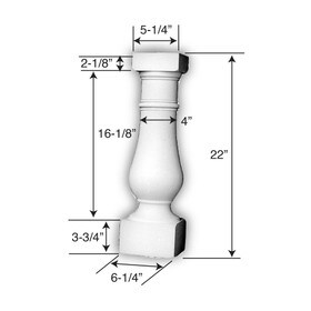 6-1/4" Wide x 22" High Primed White Polyurethane Baluster