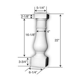 6-1/4" Wide x 22" High Primed White Polyurethane Baluster