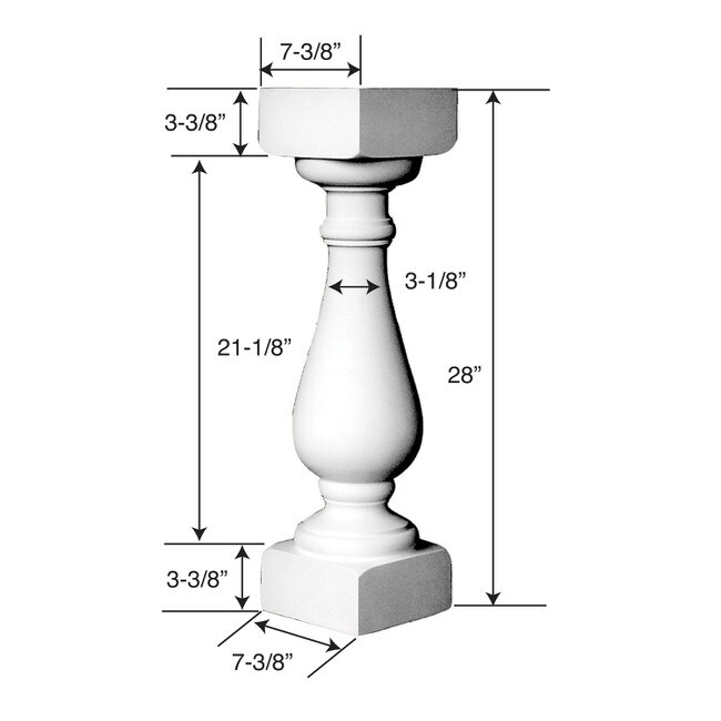 7-3/4" White x 28" High Primed White Polyurethane Baluster