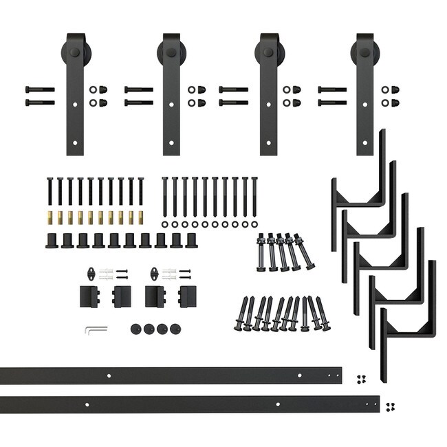 Sliding Barn Door Hardware Kits for By-Passing Wood Doors Up to 34in W | Black Powder Coated Finish | 68-7/8in Rail Length