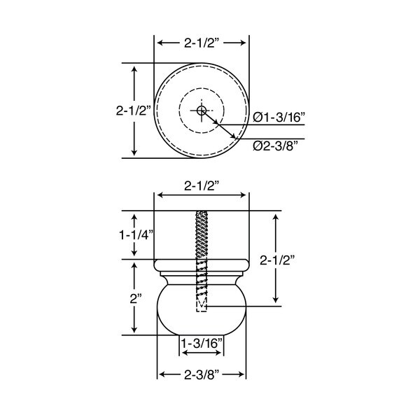 2in H x 2-1/2in Dia | Unfinished Solid Hardwood | Bun Foot Leg | BUN01 Series