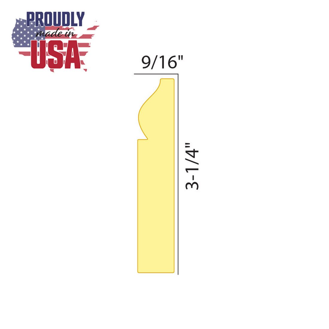 3-1/4in H x 9/16in Proj | Unfinished Polyester Resin | Flexible Made to Fit Base Moulding