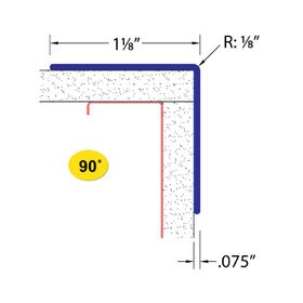 1-1/8in x 1-1/8in x .075in Thick | Clear Polycarbonate Even Leg | 90° Angle Moulding
