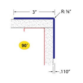 3in x 3in x 7/64in (.110in) Thick | Clear Polycarbonate Even Leg | 90° Angle Moulding