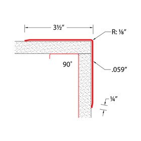 3-1/2in x 3-1/2in x 3/64in (.059in) Thick | Satin Stainless Steel Even Leg | 90° Angle Moulding | CG-50 Series