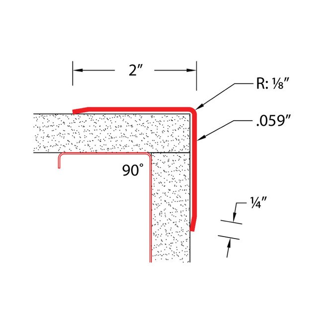 2in x 2in x 3/64in (.059in) Thick | Satin Stainless Steel Even Leg | 90° Angle Moulding