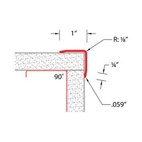 1in x 1in x 3/64in (.059in) Thick | Satin Stainless Steel Even Leg | 90° Angle Moulding