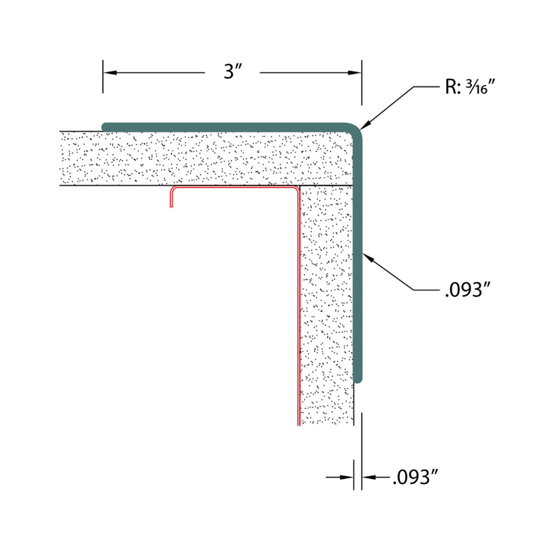3in x 3in x 3/32in (.093in) Thick | Textured PVC Corner Guard | 90° Angle Moulding With Adhesive