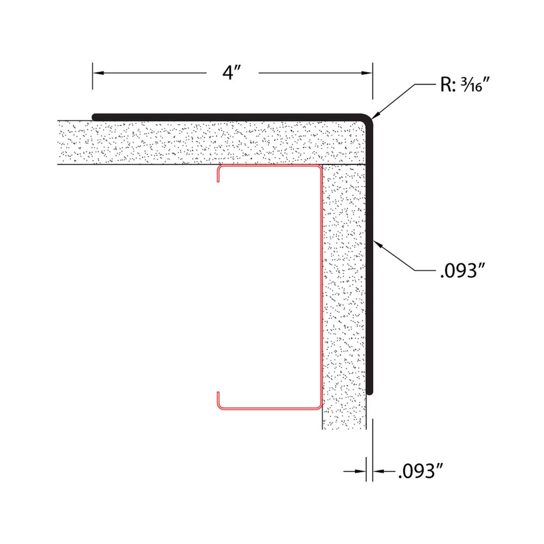 4in x 4in x 3/32in (.093in) Thick | Textured PVC Corner Guard | 90° Angle Moulding With Adhesive