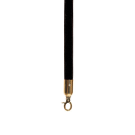 Black Crushed Velour Premium Rope with Polished Brass Snap Hook 6' Length