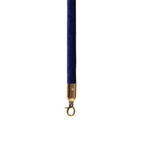Blue Crushed Velour Economy Rope with Polished Brass Snap Hook 6' Length