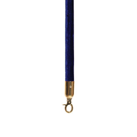 Blue Crushed Velour Premium Rope with Polished Brass Snap Hook 4' Length