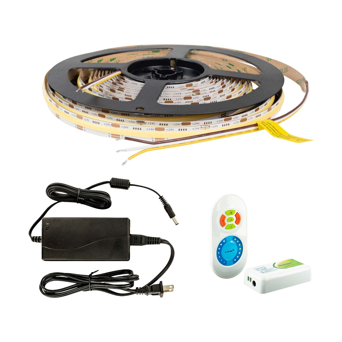 10MM Wide LED Tape Flexible Strip Lighting Kit | CCT Warm White to Cool White | 24V IP20 UL | With Controller, Dimmer and Power Supply | 16.4fl Roll