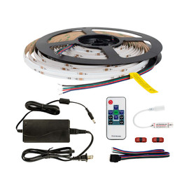 10MM Wide LED Tape Flexible Strip Lighting Kit | RGB Colors | 24V IP20 UL | With Controller, Dimmer, Connectors and Power Supply | 16.4fl Roll