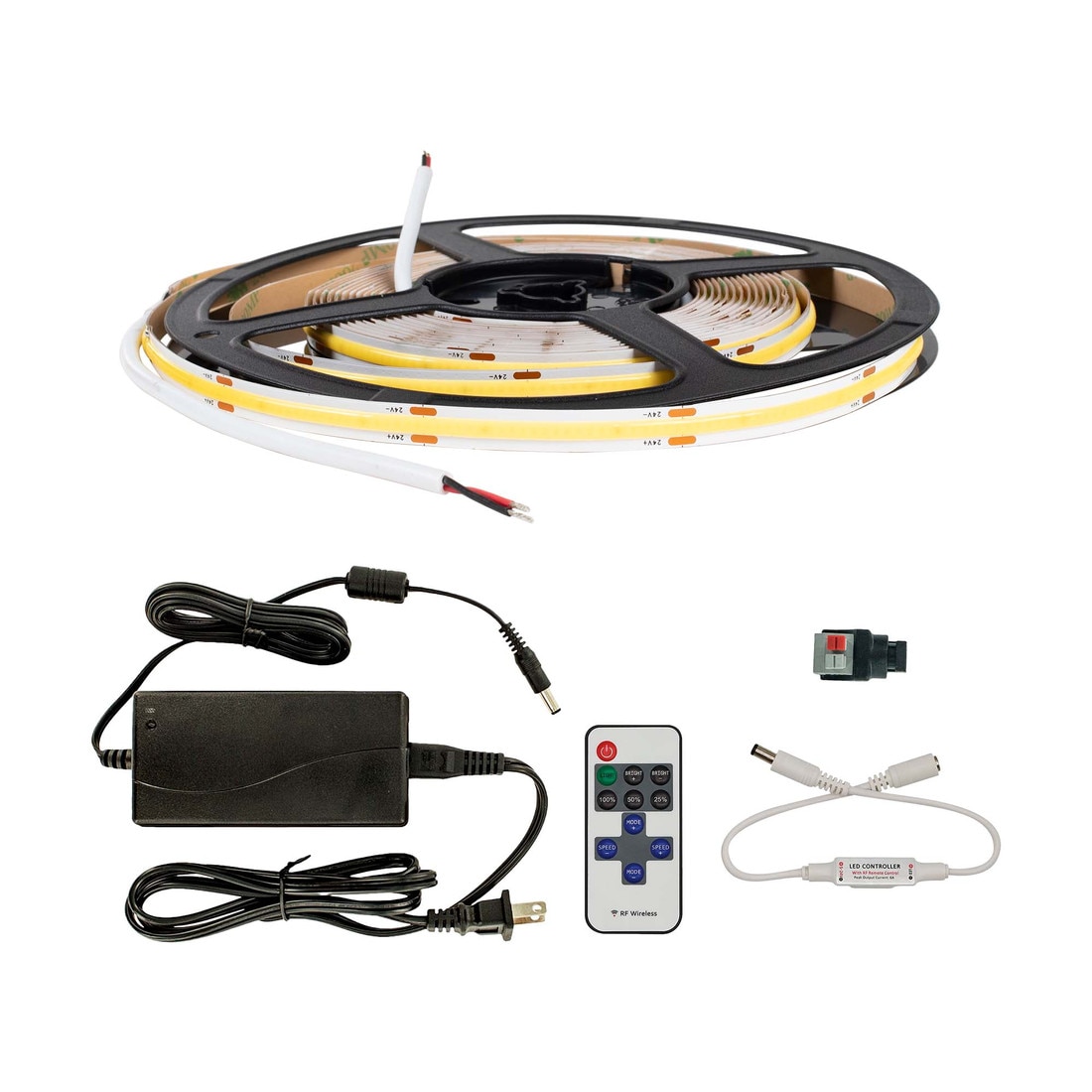 LED Tape Flexible COB Strip Lighting Kit| 24V IP20 UL Kit with Power Supply and Controller