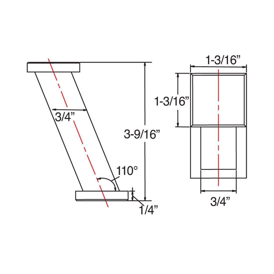 3-9/16in H x 1-3/16in Square x 1/4in Thick | Polished Chrome Finish Aluminum | Elevated Countertop Support Post