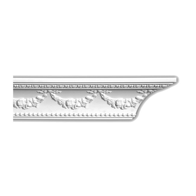 12-1/2in Face x 6-7/16in H x 8in Proj | Primed White Polyurethane | Crown Moulding | 95-1/2in Long