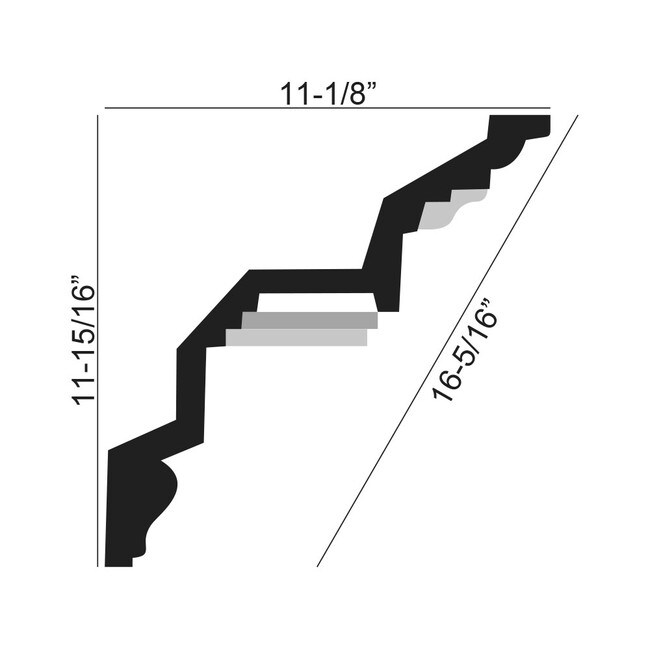 16-5/16in Face x 11-15/16in H x 11-1/8in Proj | Primed White Polyurethane | Crown Moulding | DEM-190 Series