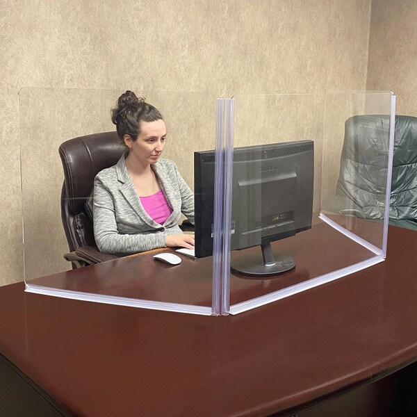 U-Shaped Clear Acrylic Desk/Countertop Protection Kit | Includes Rounded and Polished Acrylic Panels | Full-Length Adjustable Corners| Adhesive T-Base