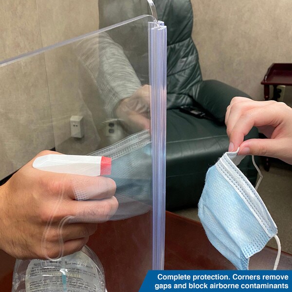 U-Shaped Clear Acrylic Desk/Countertop Protection Kit | Includes Rounded and Polished Acrylic Panels | Full-Length Adjustable Corners| Adhesive T-Base