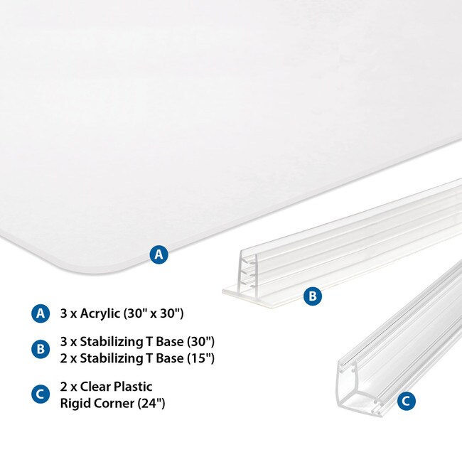 U-Shaped Clear Acrylic Desk/Countertop Protection Kit | Includes Rounded and Polished Acrylic Panels | Full-Length 90-Degree Corners| Adhesive T-Base
