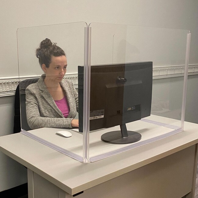 U-Shaped Clear Acrylic Desk/Countertop Protection Kit | Includes Rounded and Polished Acrylic Panels | Full-Length 90-Degree Corners| Adhesive T-Base