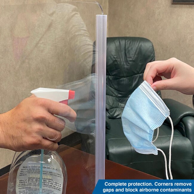 U-Shaped Clear Acrylic Desk/Countertop Protection Kit | Includes Rounded and Polished Acrylic Panels | Full-Length 90-Degree Corners| Adhesive T-Base