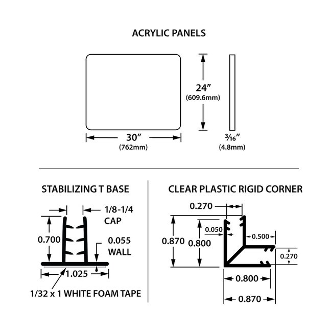 U-Shaped Clear Acrylic Desk/Countertop Protection Kit | Includes Rounded and Polished Acrylic Panels | Full-Length 90-Degree Corners| Adhesive T-Base