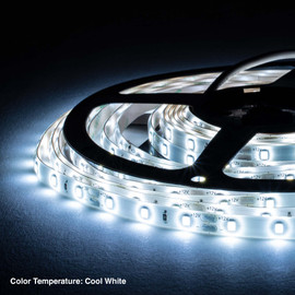 8mm Wide LED Tape Flexible Strip Lighting | Cool White (5700K-8700K) | 501-800 Lumens Per Foot 12V IP65 UL | 8.25ft Roll