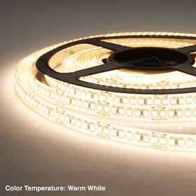 3/8" (10mm) Wide LED Tape Flexible Strip Lighting | 2835 Chip Warm White 2800K-3000K 4.5 Watts | 552 Lumens Per Foot 24V IP65 UL | 16.4' Roll