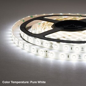 3/8" (10mm) Wide LED Tape Flexible Strip Lighting | 2835 Chip Pure White 4000K-4500K 3.5 Watts | 333 Lumens Per Foot 24V IP65 UL | 16.4' Roll