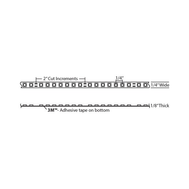 1/4" (6mm) Wide LED Tape Flexible Strip Lighting | 2835 Chip Cool White 6000K-6500K 3.2 Watts | 406 Lumens Per Foot 24V IP20 UL | 8.25' Roll