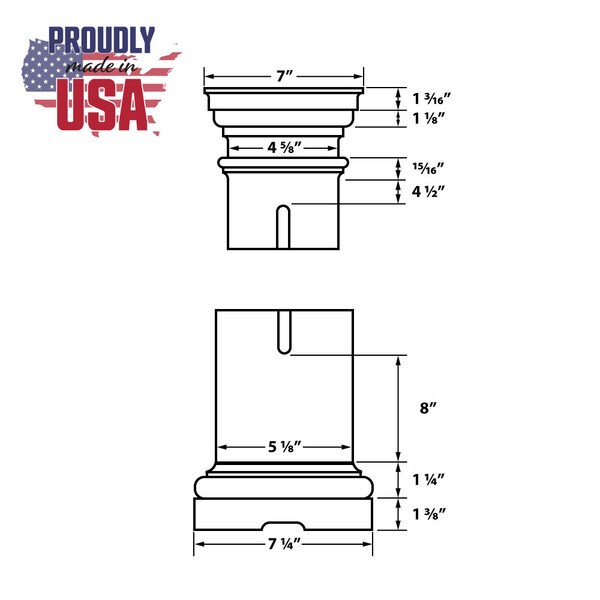 8' High x 6" Diameter Paint Grade Wood Tapered Plain Colonial Column with Polyurethane Capital and Base | DR68P-TW Series