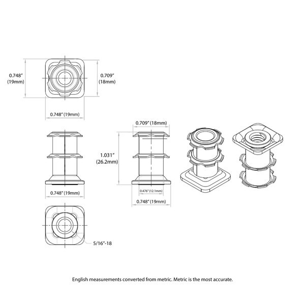 Heat Treated Carbon Steel | Square Double Star Metal Inserts