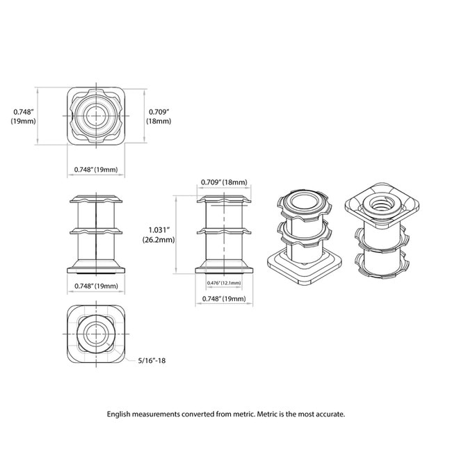 Square Insert Drawing Heat Treated Carbon Steel | Square Double Star Metal Inserts | DS71-PARENT