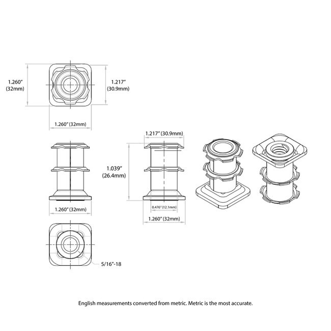 Heat Treated Carbon Steel | Square Double Star Metal Inserts