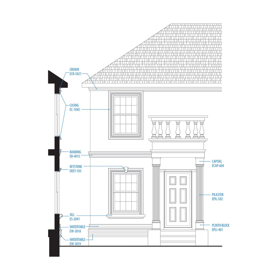 4-3/4" High x 2-3/4" Deep European Series Acrocore EPS Cornice Moulding 8' Length