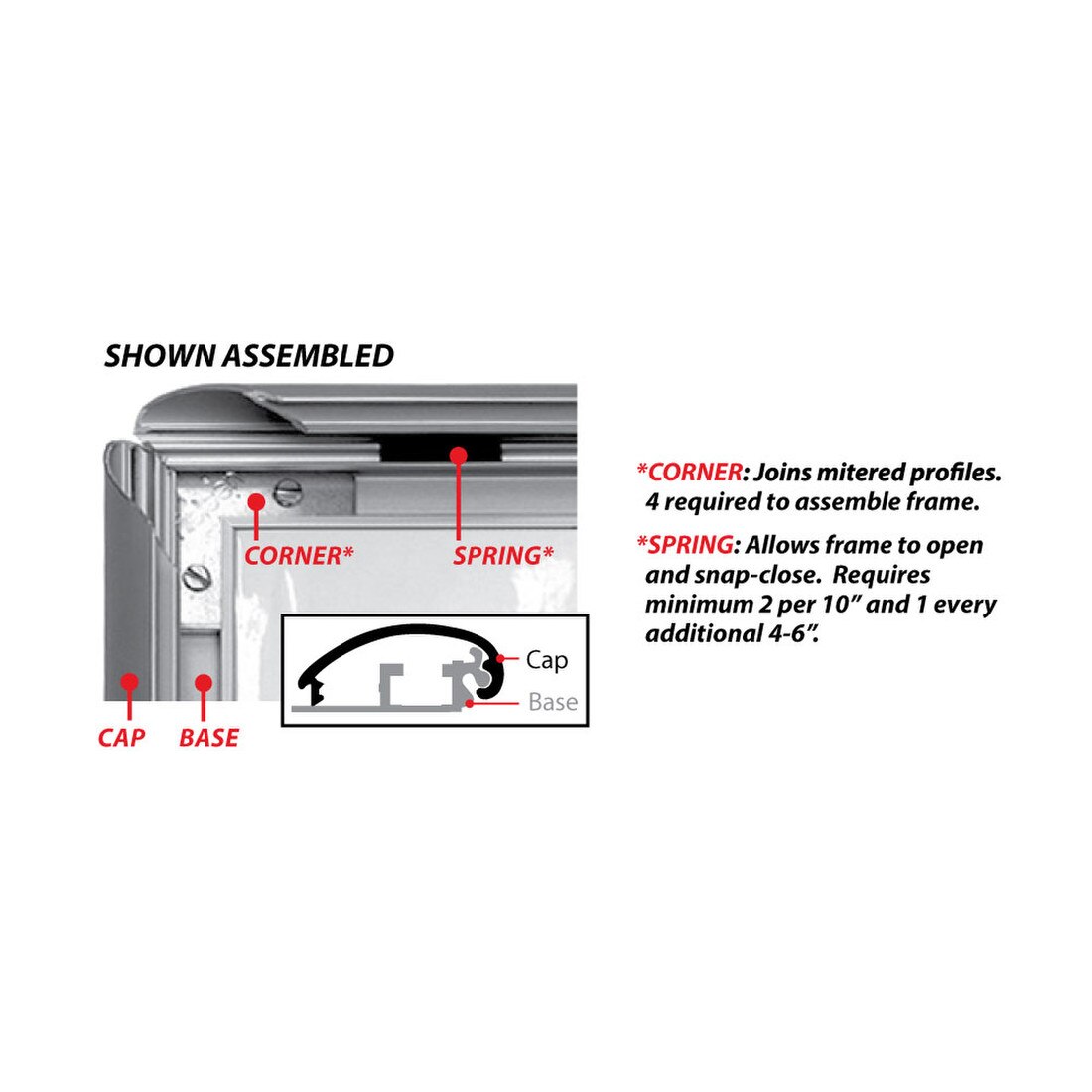 Black Powder Coated 8' L Top & Mill Base Alum Frame For .25" | FLF-37SQM-BK Series