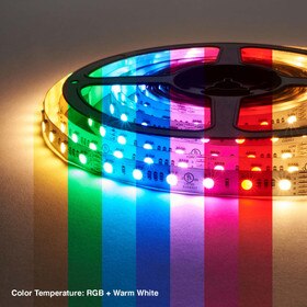 1/2" (12mm) Wide LED Tape Flexible Strip Lighting | 5050 Chip 4 in 1 Color Changing RGB and Warm White | 5.3 Watts 24V IP20 UL | 16.4' Roll | FNC24-IRGBW5060-16 Series