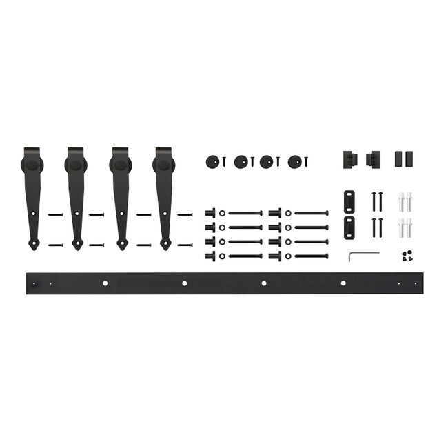 Arrow Style | Furniture Sliding Barn Door Hardware Kit for 2 Doors | Black Powder Coated Finish