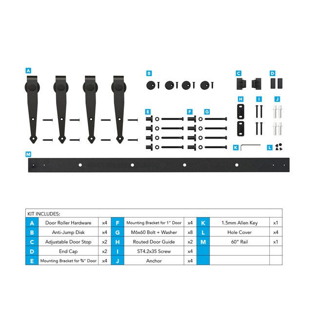 Arrow Style | Furniture Sliding Barn Door Hardware Kit for 2 Doors | Black Powder Coated Finish