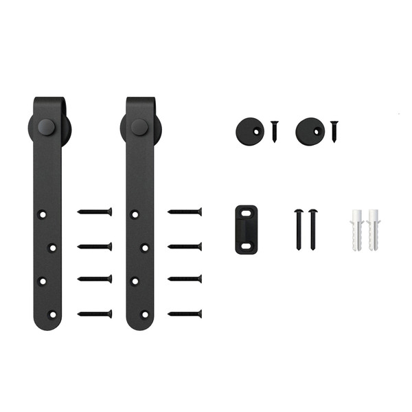 Black Powder Coated Finish with POM Thermoplastic Wheels | Classic Strap Roller Kit for Sliding Barn Doors for Furniture