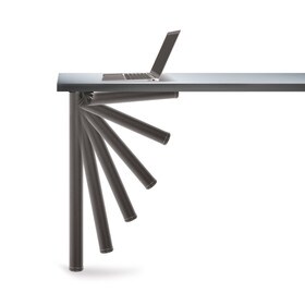 27-3/4in H x 2in Dia | Matte Black Aluminum Leg with Steel Plate | Folding Table Leg
